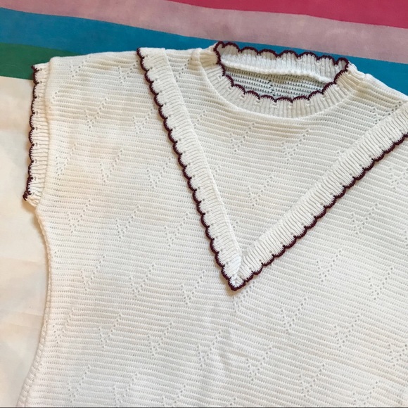 Vintage 80s Knit Crochet Scalloped Sweater Shirt - Picture 4 of 4